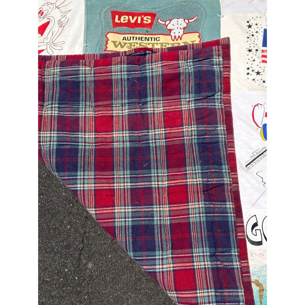 Vtg 90s Graphic T-Shirt Quilt Handmade Patchwork Blanket Levis Bart College
